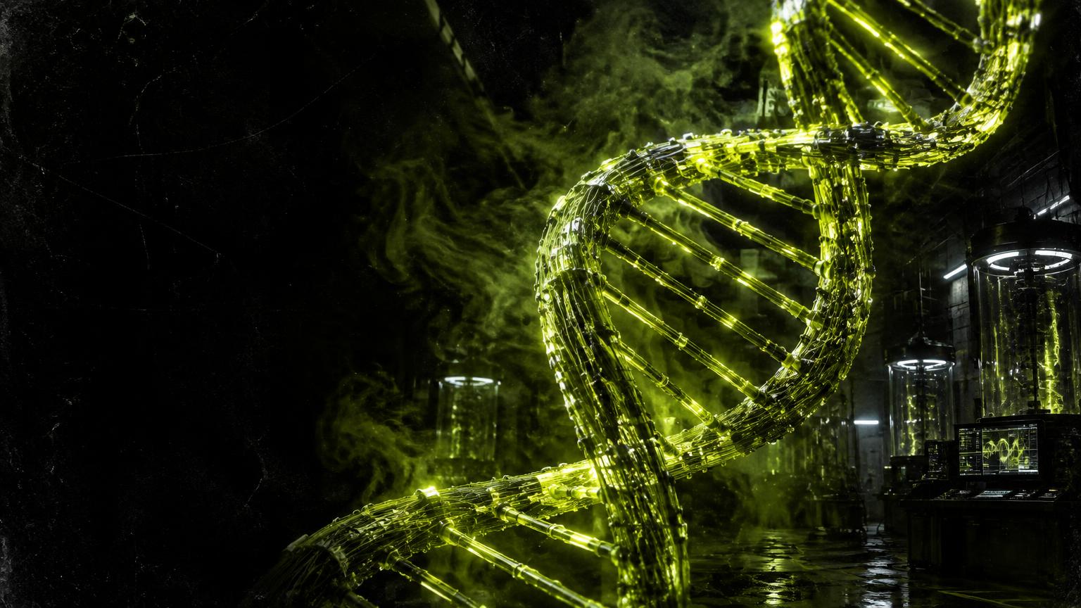 Lichtgroene DNA-helix in het Genetic25-laboratorium